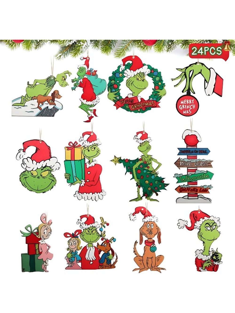 24PCS Christmas Cute Wooden Hanging Ornaments for Tree